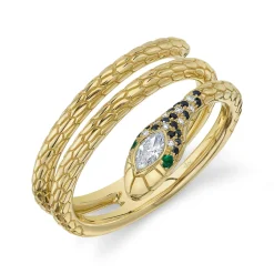 0.17CT BLACK & WHITE DIAMOND & 0.02CT EMERALD SNAKE RING
