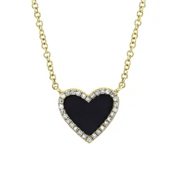 0.09CT DIAMOND & 0.59CT BLACK ONYX HEART NECKLACE