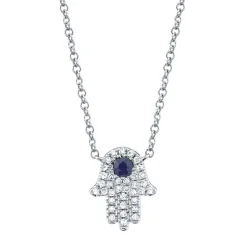 0.09CT DIAMOND & 0.08CT BLUE SAPPHIRE HAMSA NECKLACE