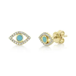 0.12CT DIAMOND & 0.14CT COMPOSITE TURQUOISE EYE STUD EARRING