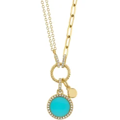 0.13CT DIAMOND & 0.70CT COMPOSITE TURQUOISE CIRCLE PAPER CLIP LINK NECKLACE