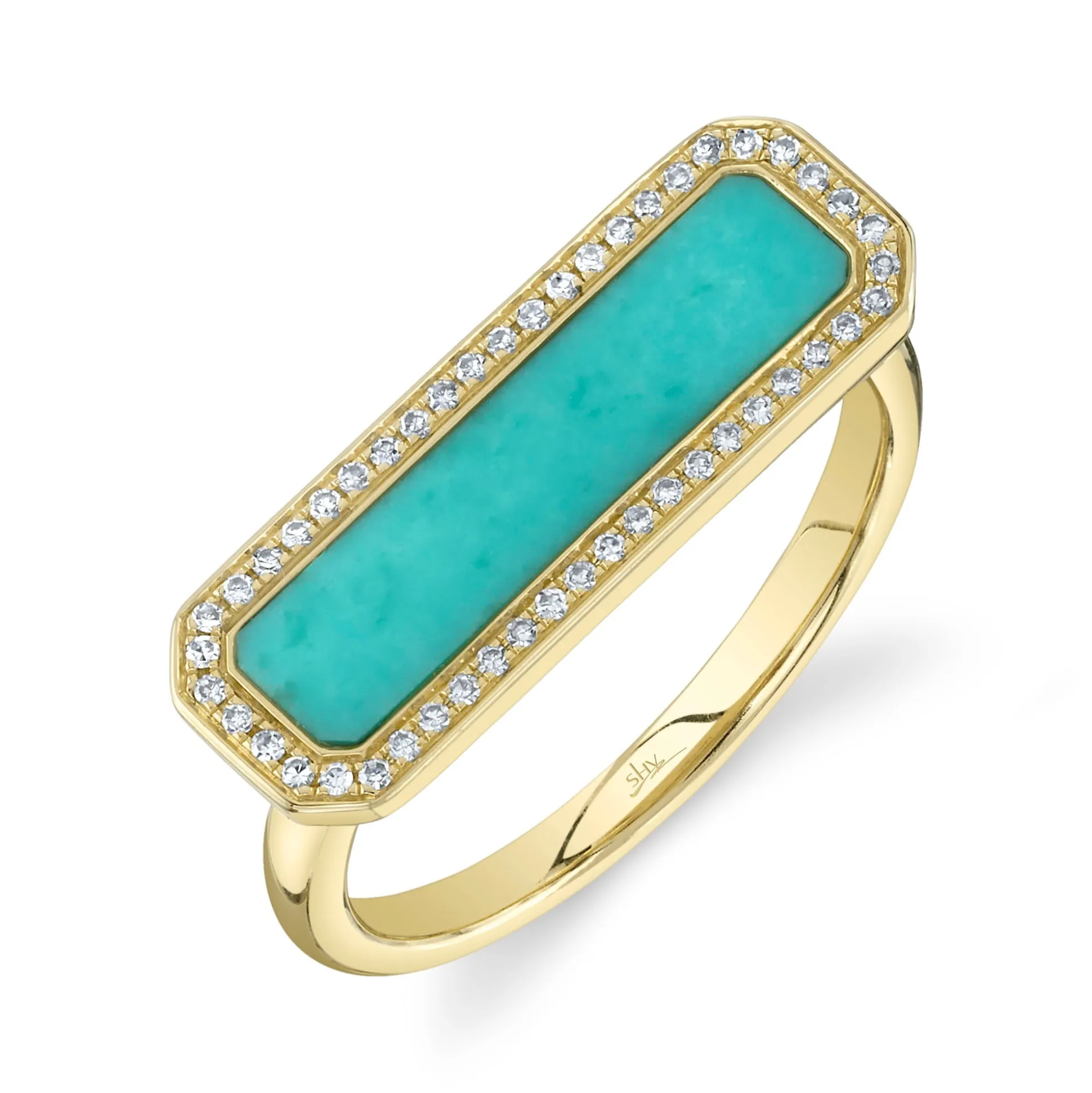 0.11CT DIAMOND & 1.03CT COMPOSITE TURQUOISE BAR RING