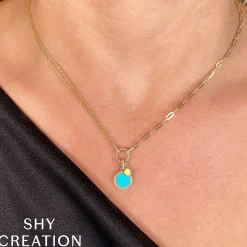 0.13CT DIAMOND & 0.70CT COMPOSITE TURQUOISE CIRCLE PAPER CLIP LINK NECKLACE