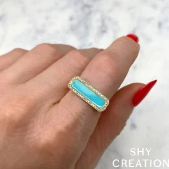 0.11CT DIAMOND & 1.03CT COMPOSITE TURQUOISE BAR RING