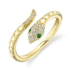 0.07CT DIAMOND & 0.02CT GREEN GARNET SNAKE RING