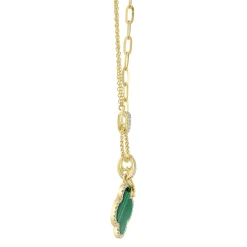 0.17CT DIAMOND & 1.88CT MALACHITE CLOVER PAPER CLIP LINK NECKLACE