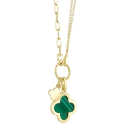0.17CT DIAMOND & 1.88CT MALACHITE CLOVER PAPER CLIP LINK NECKLACE