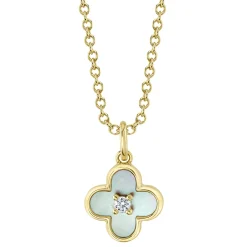 0.02CT DIAMOND & 0.33CT MOTHER OF PEARL CLOVER NECKLACE