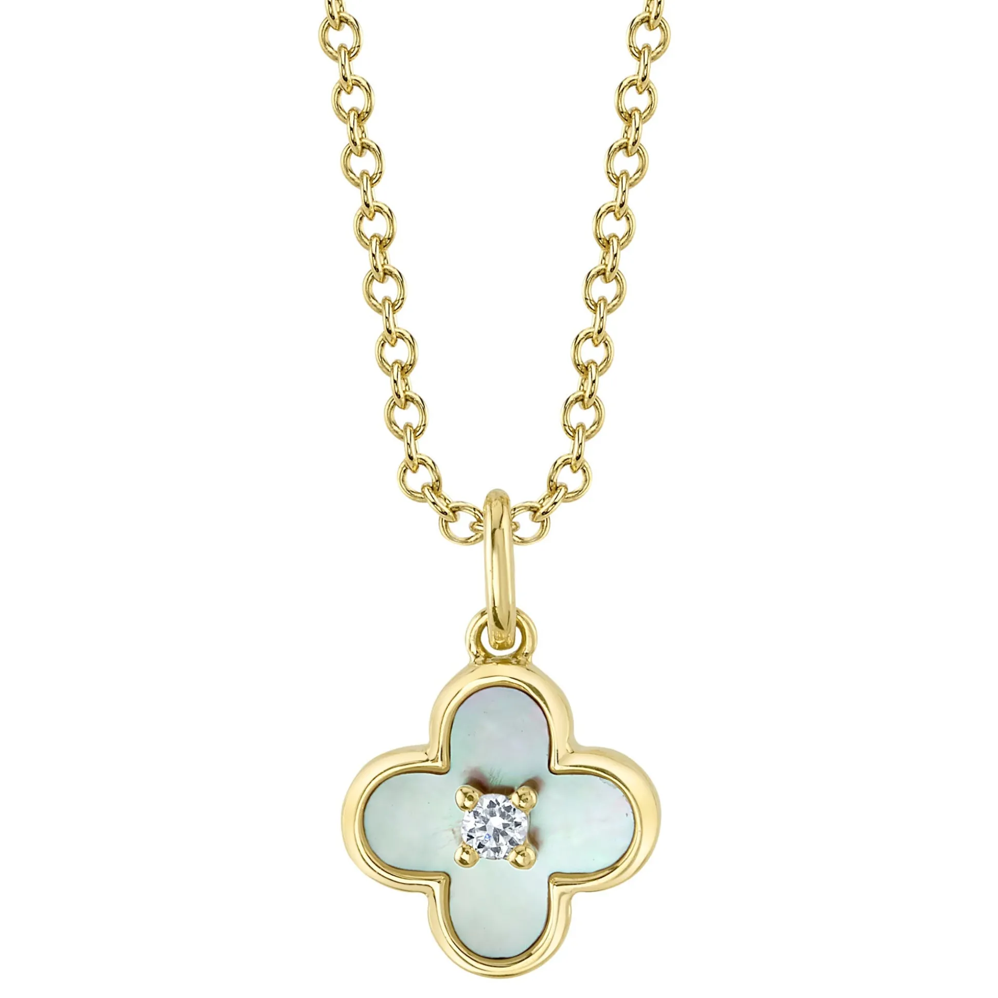 0.02CT DIAMOND & 0.33CT MOTHER OF PEARL CLOVER NECKLACE