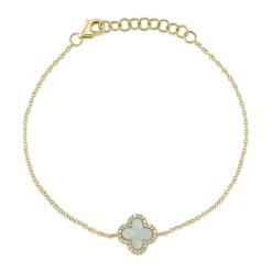 0.07CT DIAMOND & 0.40CT MOTHER OF PEARL CLOVER BRACELET