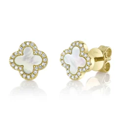 0.11CT DIAMOND & 0.35CT MOTHER OF PEARL CLOVER EARRING