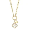 0.12CT DIAMOND & 0.54CT MOTHER OF PEARL CLOVER PAPER CLIP LINK NECKLACE