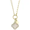 0.17CT DIAMOND & 1.36CT MOTHER OF PEARL CLOVER PAPER CLIP LINK NECKLACE
