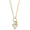 0.13CT DIAMOND & 0.41CT MOTHER OF PEARL HEART PAPER CLIP LINK NECKLACE