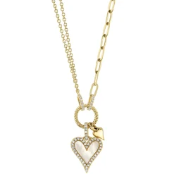 0.13CT DIAMOND & 0.41CT MOTHER OF PEARL HEART PAPER CLIP LINK NECKLACE