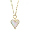0.20CT DIAMOND & 2.07CT MOTHER OF PEARL HEART PAPER CLIP LINK NECKLACE
