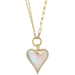 0.20CT DIAMOND & 2.07CT MOTHER OF PEARL HEART PAPER CLIP LINK NECKLACE