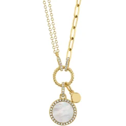 0.13CT DIAMOND & 0.57CT MOTHER OF PEARL CIRCLE PAPER CLIP LINK NECKLACE