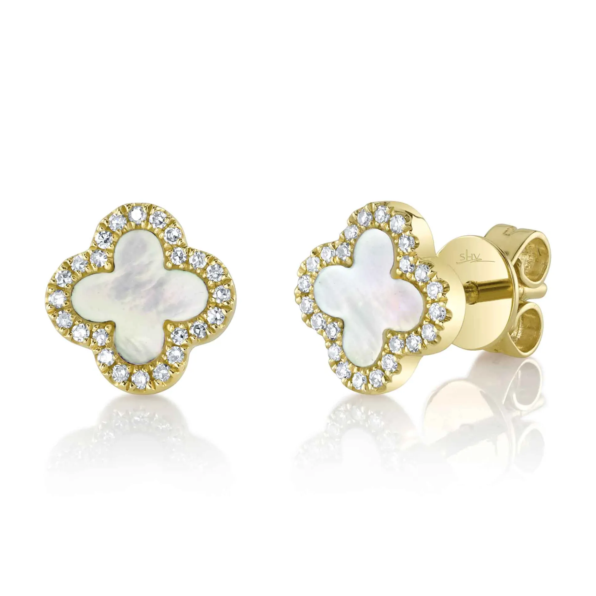 0.11CT DIAMOND & 0.35CT MOTHER OF PEARL CLOVER EARRING