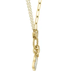 0.12CT DIAMOND & 0.54CT MOTHER OF PEARL CLOVER PAPER CLIP LINK NECKLACE