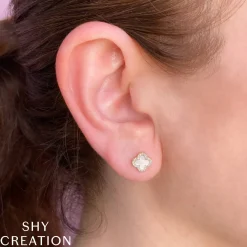 0.11CT DIAMOND & 0.35CT MOTHER OF PEARL CLOVER EARRING