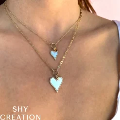 0.20CT DIAMOND & 2.07CT MOTHER OF PEARL HEART PAPER CLIP LINK NECKLACE