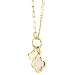0.17CT DIAMOND & 1.36CT MOTHER OF PEARL CLOVER PAPER CLIP LINK NECKLACE