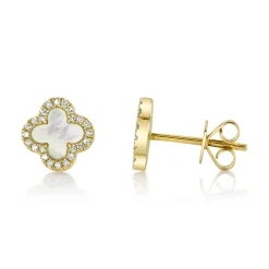 0.11CT DIAMOND & 0.35CT MOTHER OF PEARL CLOVER EARRING