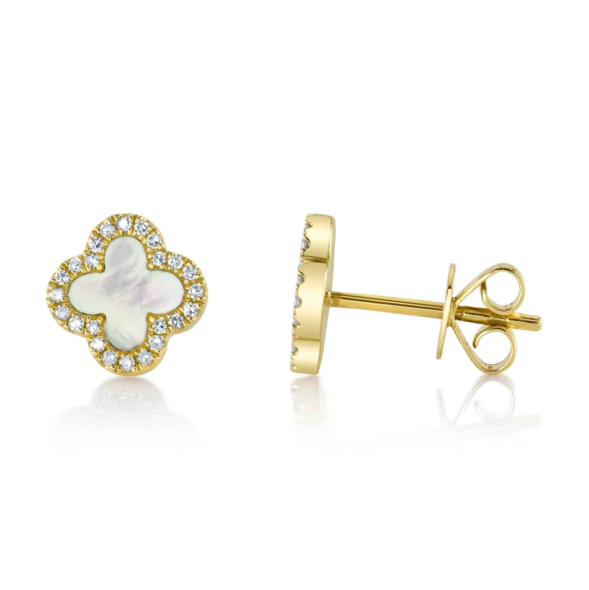0.11CT DIAMOND & 0.35CT MOTHER OF PEARL CLOVER EARRING