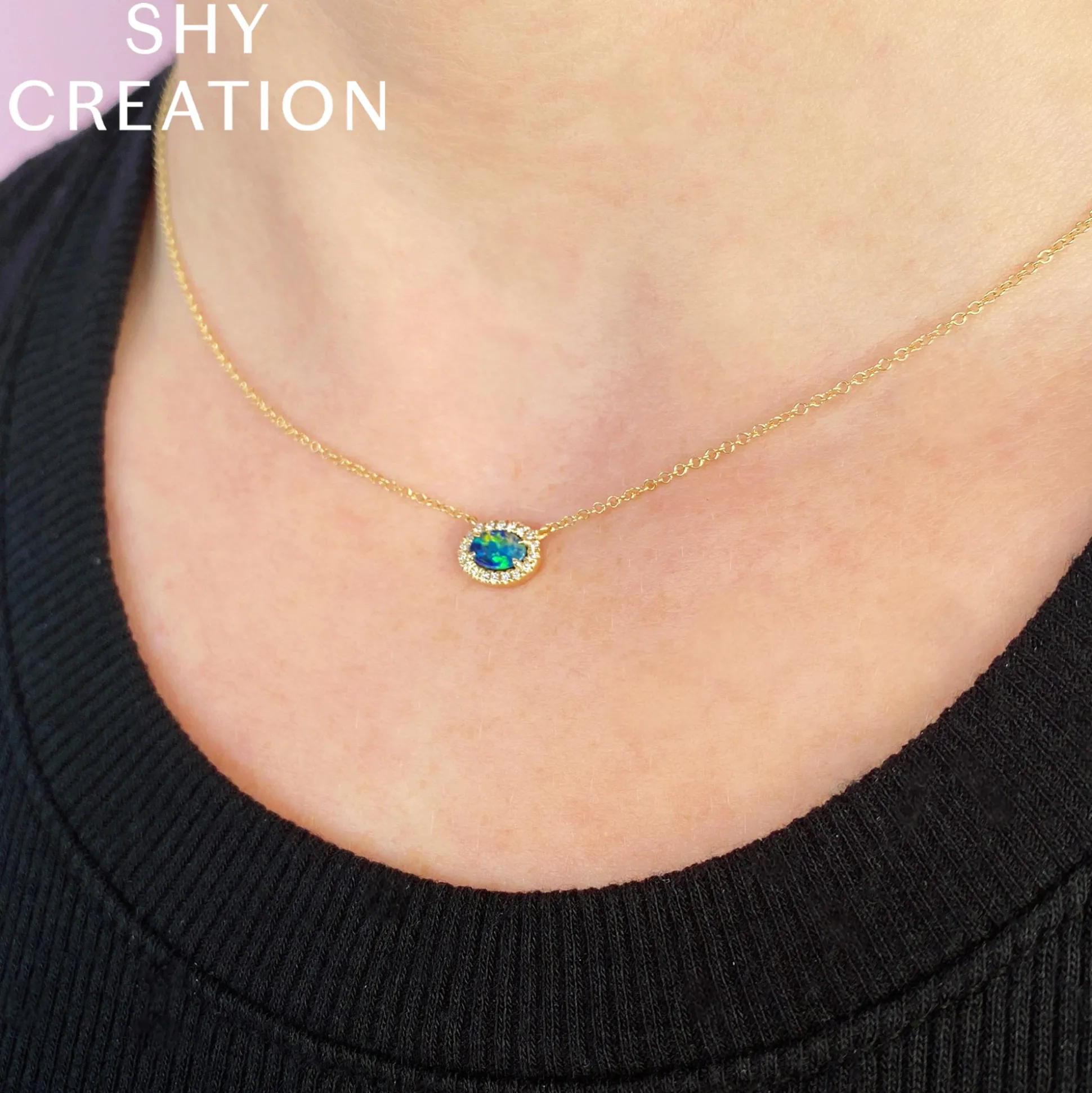 0.05CT DIAMOND & 0.33CT OPAL NECKLACE