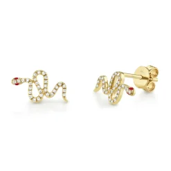 0.13CT DIAMOND & 0.03CT RUBY SNAKE STUD EARRING