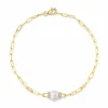 0.07CT DIAMOND & CULTURED PEARL PAPER CLIP LINK BRACELET