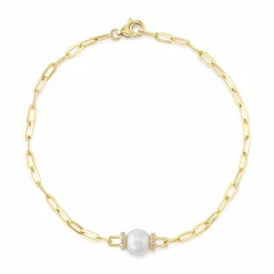0.07CT DIAMOND & CULTURED PEARL PAPER CLIP LINK BRACELET