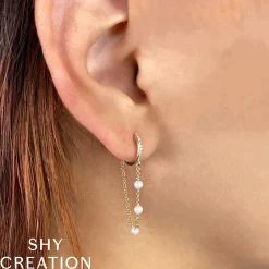 0.05CT DIAMOND & CULTURED PEARL HUGGIE EARRING