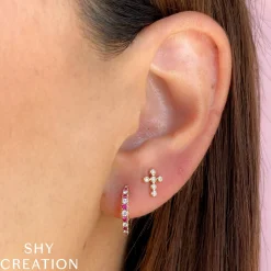 0.07CT DIAMOND BEZEL CROSS STUD EARRING
