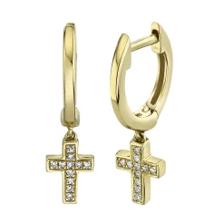 0.04 Ct. Diamond Cross Charm Huggie Earrings