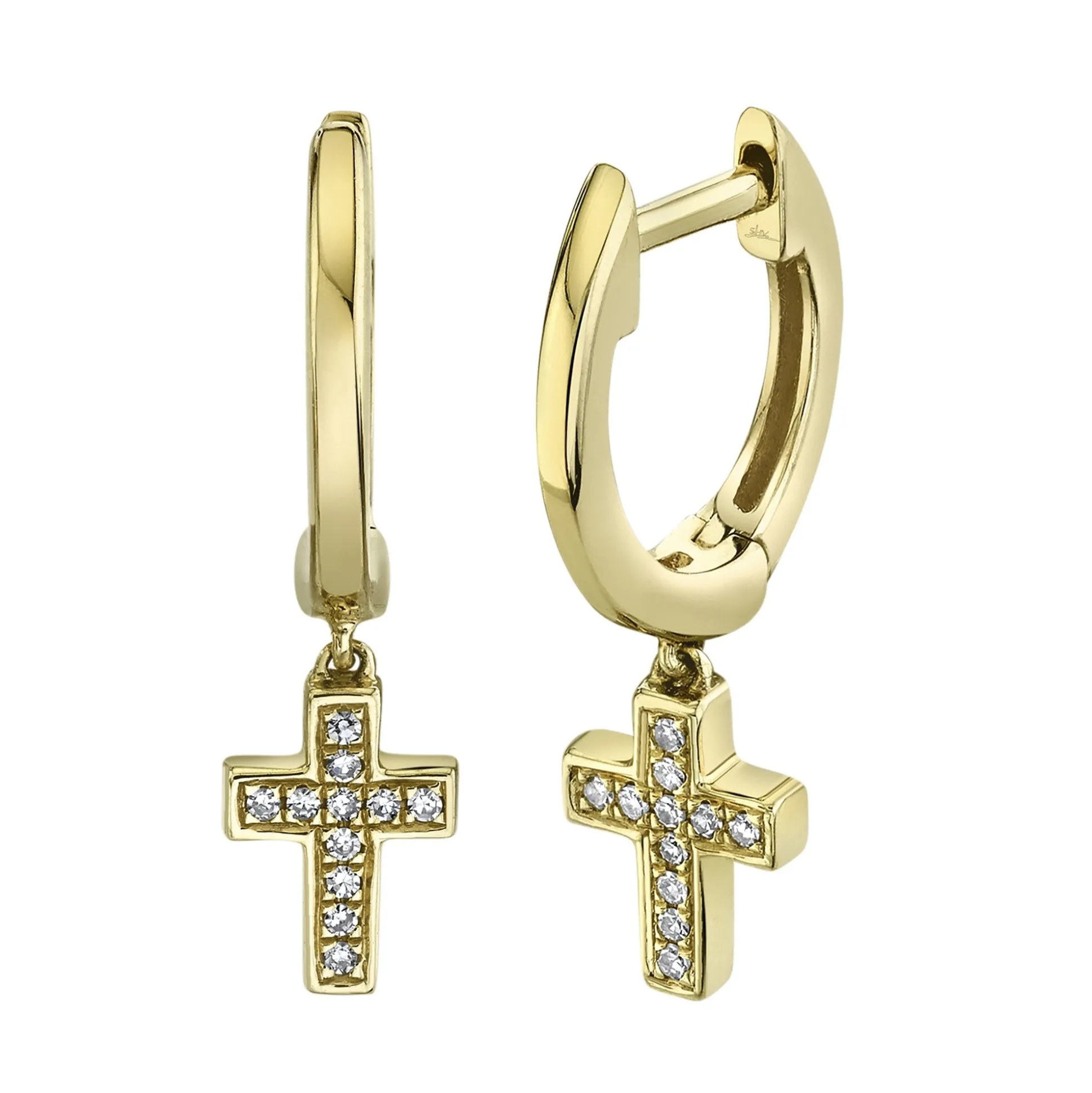 0.04 Ct. Diamond Cross Charm Huggie Earrings