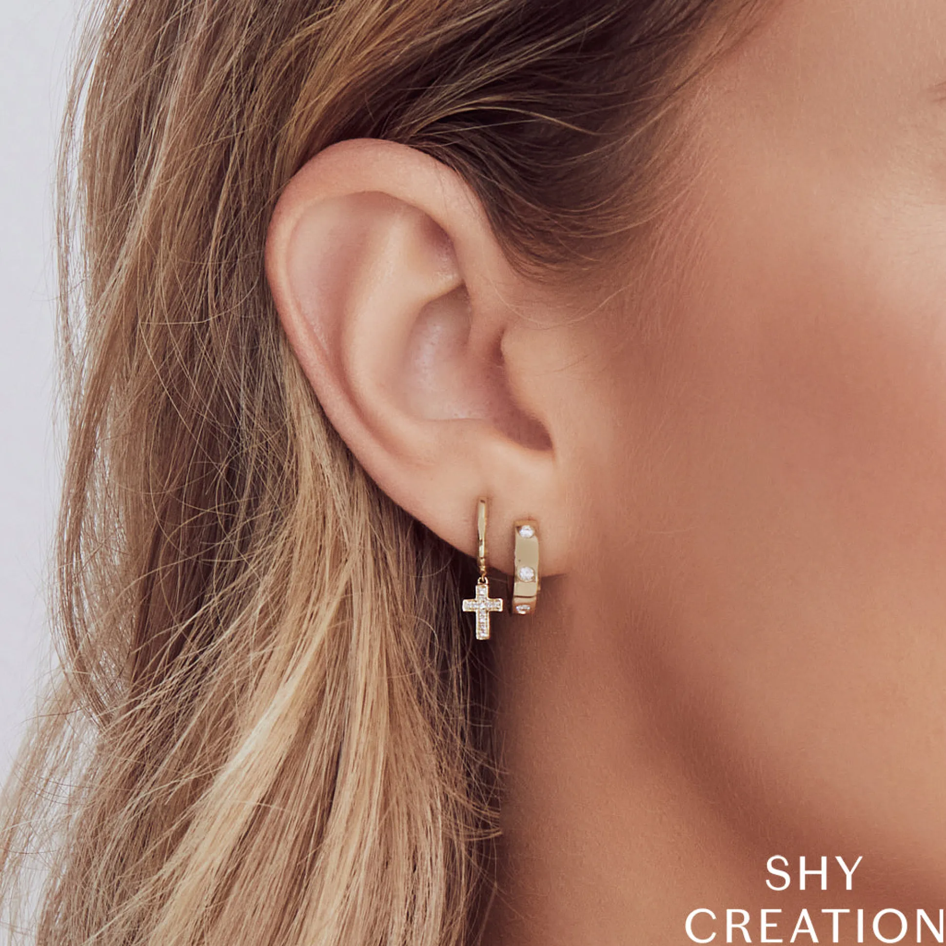0.04 Ct. Diamond Cross Charm Huggie Earrings