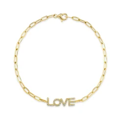 0.12CT DIAMOND "LOVE" PAPER CLIP LINK BRACELET