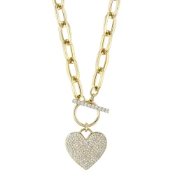 0.50CT DIAMOND PAPER CLIP LINK PAVE HEART NECKLACE