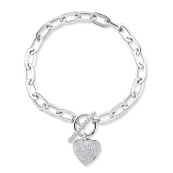 0.41CT DIAMOND PAPER CLIP LINK PAVE HEART BRACELET