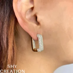 4.13CT DIAMOND PAVE RECTANGLE HOOP EARRING