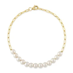 CULTURED PEARL PAPER CLIP LINK BRACELET